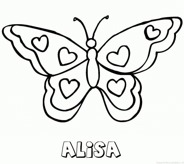 Alisa vlinder hartjes kleurplaat