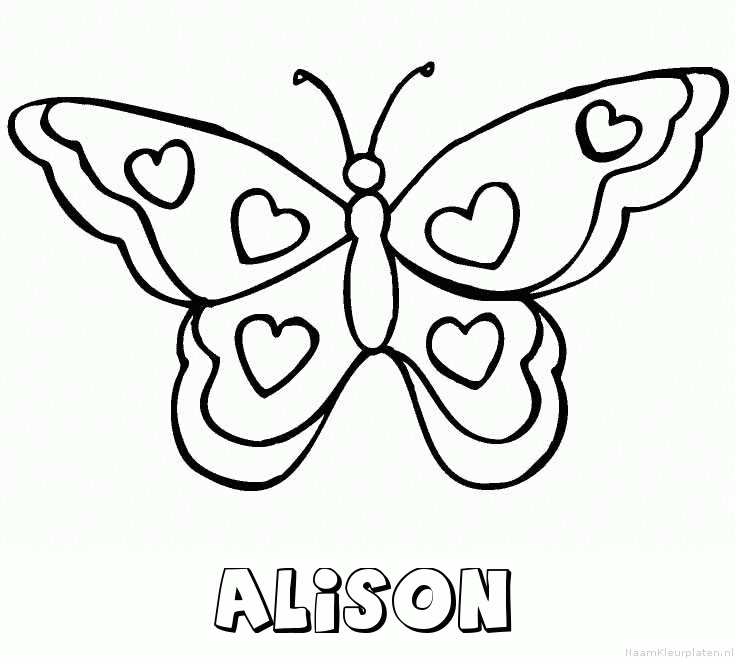 Alison vlinder hartjes kleurplaat