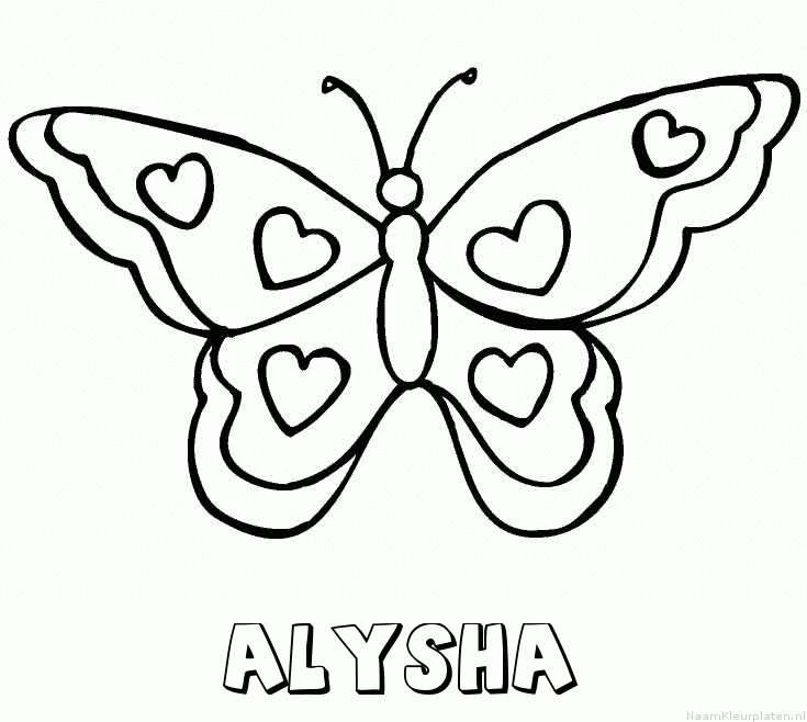 Alysha vlinder hartjes kleurplaat