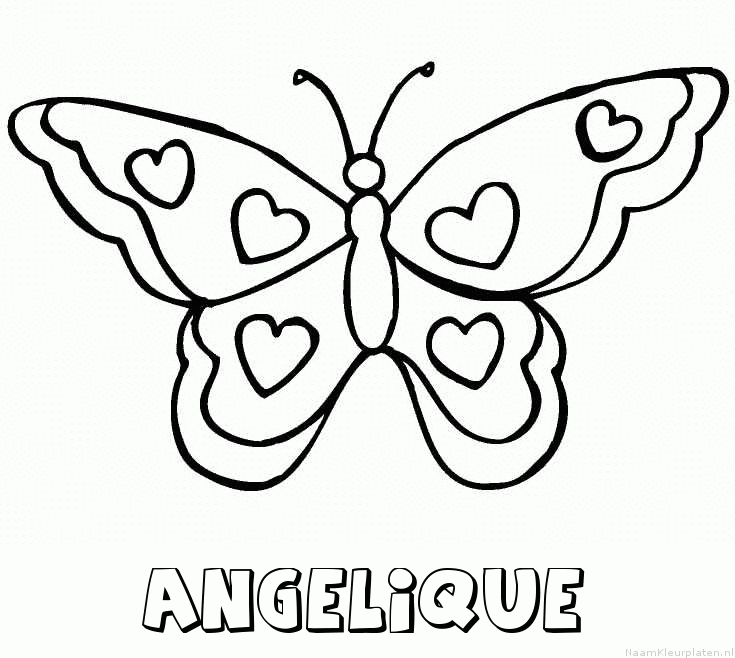 Angelique vlinder hartjes kleurplaat