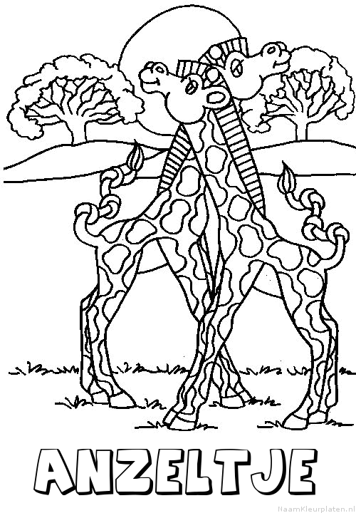 Anzeltje giraffe koppel kleurplaat