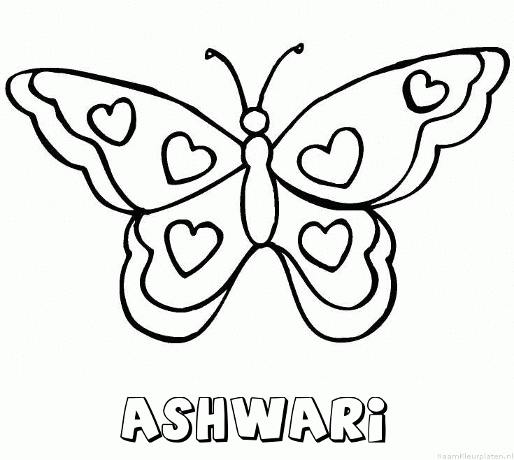 Ashwari vlinder hartjes kleurplaat