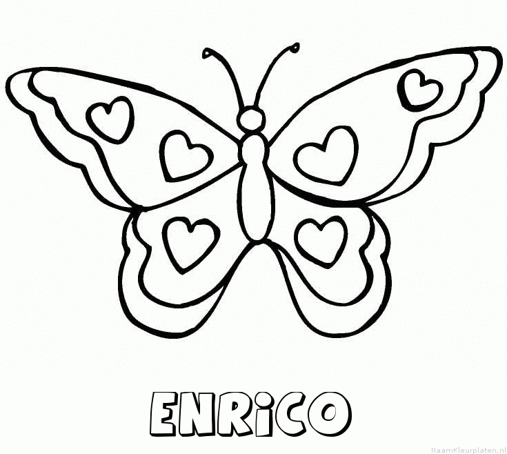 Enrico vlinder hartjes kleurplaat