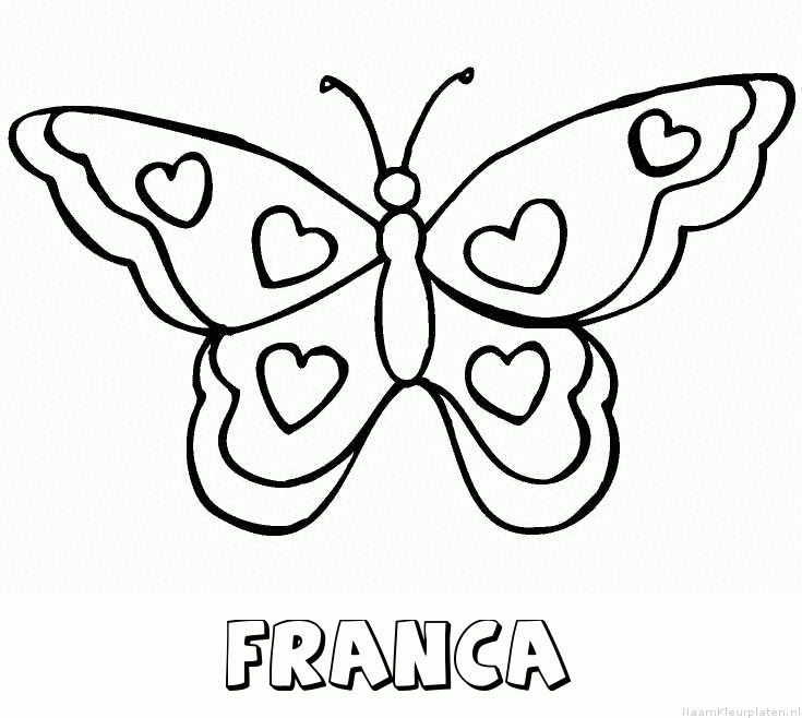 Franca vlinder hartjes kleurplaat