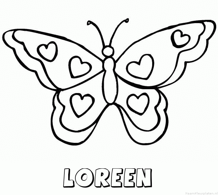 Loreen vlinder hartjes kleurplaat