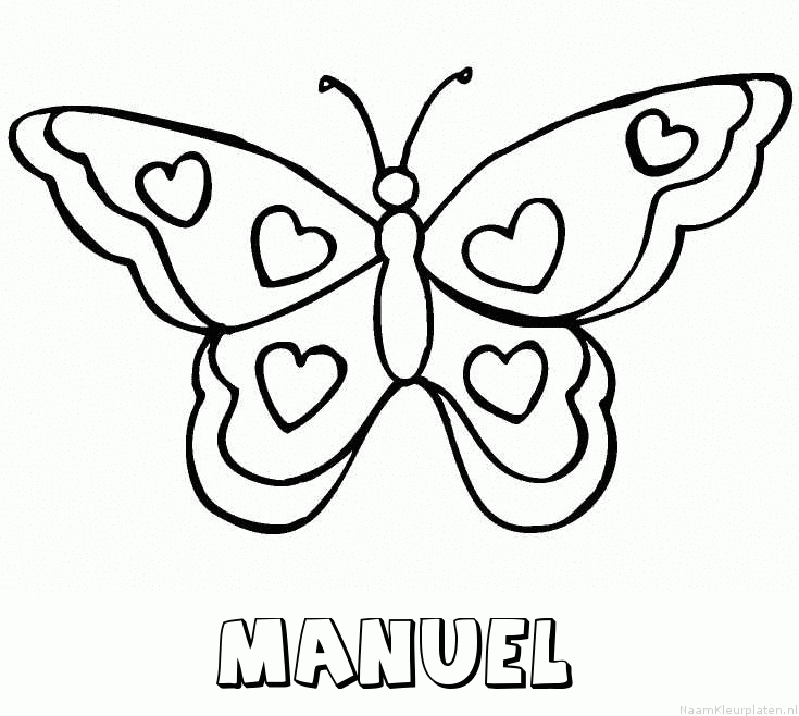 Manuel vlinder hartjes kleurplaat