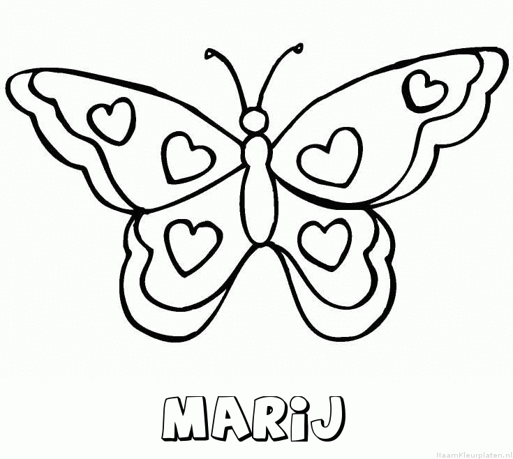 Marij vlinder hartjes kleurplaat