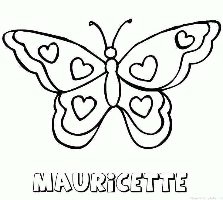 Mauricette vlinder hartjes kleurplaat