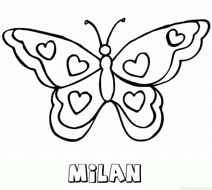 Milan vlinder hartjes kleurplaat