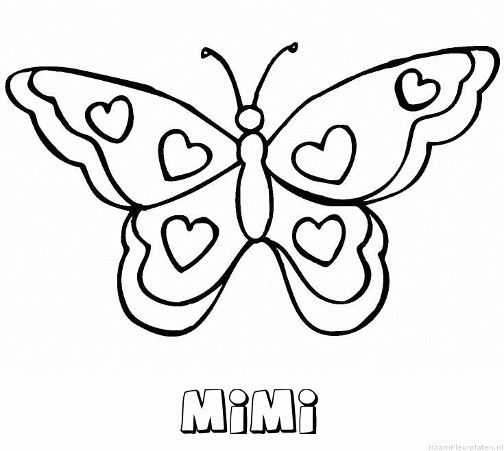 Mimi vlinder hartjes kleurplaat