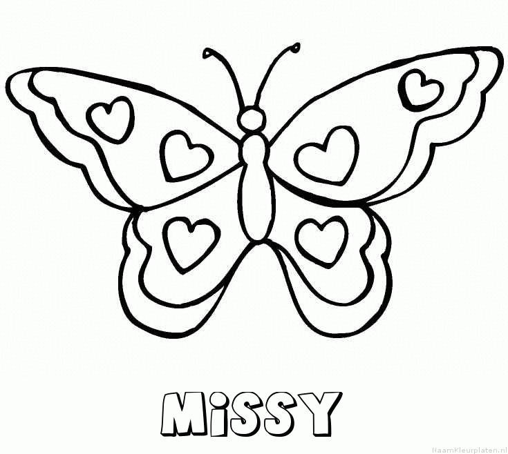 Missy vlinder hartjes kleurplaat