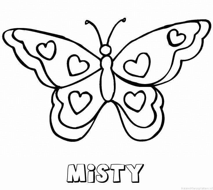 Misty vlinder hartjes kleurplaat
