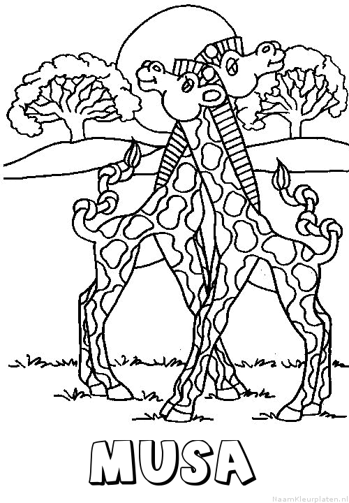 Musa giraffe koppel kleurplaat