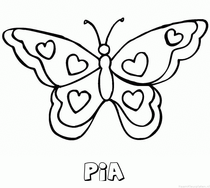 Pia vlinder hartjes kleurplaat