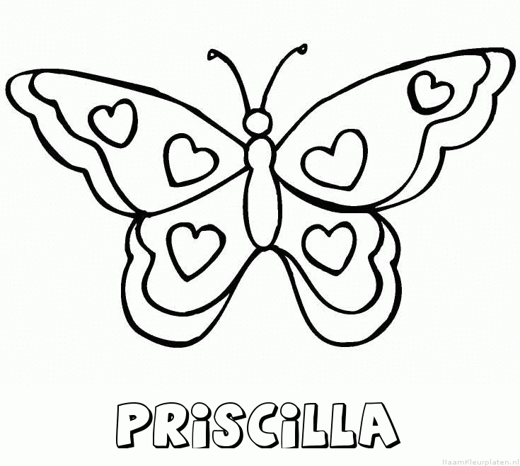 Priscilla vlinder hartjes kleurplaat