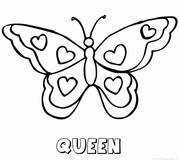 Queen vlinder hartjes kleurplaat