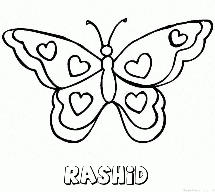 Rashid vlinder hartjes kleurplaat