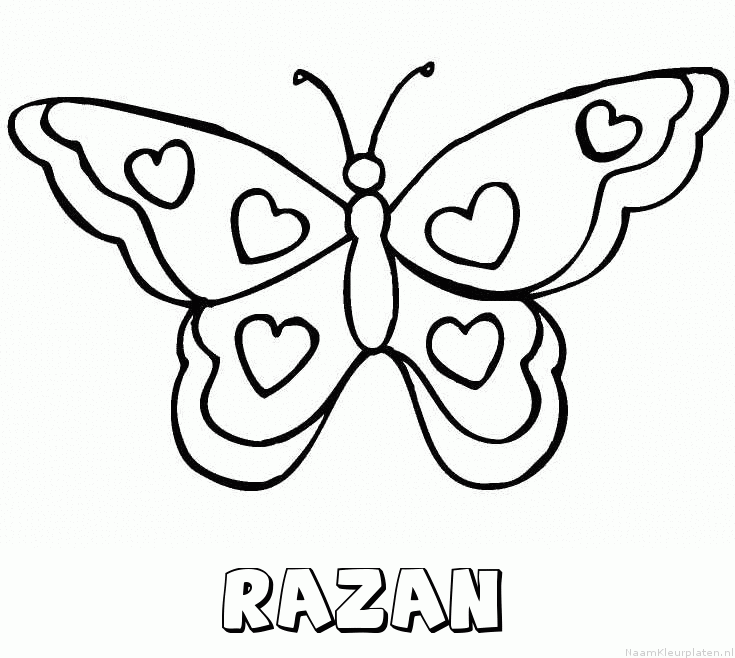 Razan vlinder hartjes kleurplaat