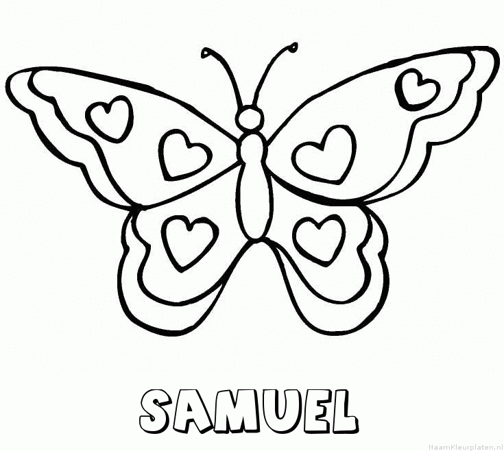 Samuel vlinder hartjes kleurplaat