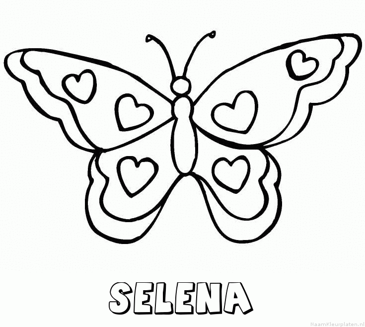 Selena vlinder hartjes kleurplaat