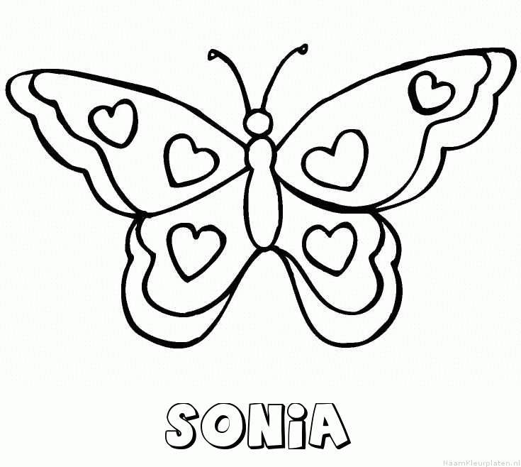 Sonia vlinder hartjes kleurplaat