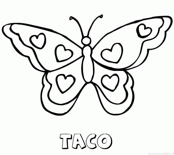 Taco vlinder hartjes kleurplaat