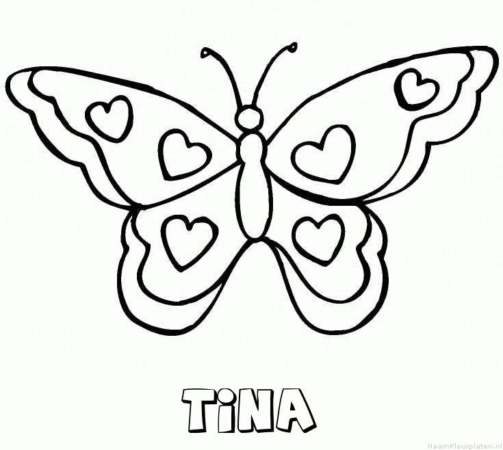 Tina vlinder hartjes kleurplaat