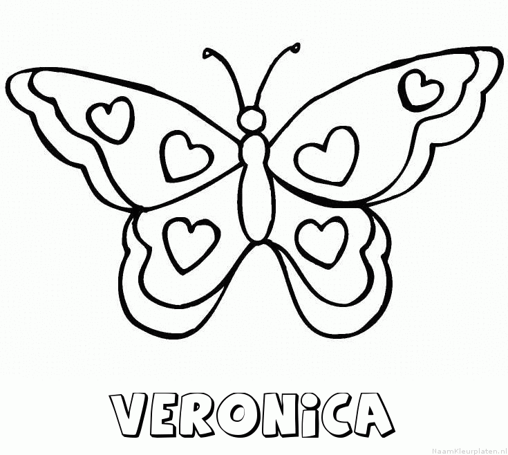 Veronica vlinder hartjes kleurplaat