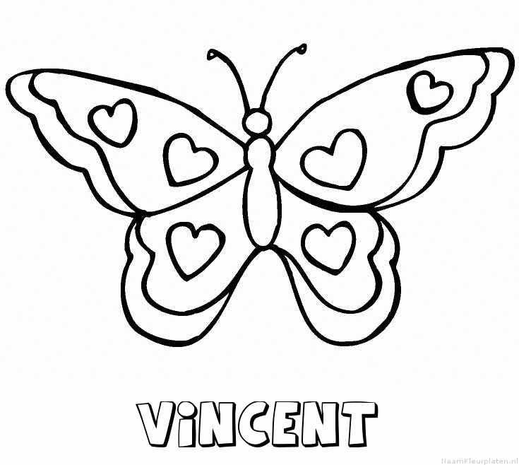 Vincent vlinder hartjes kleurplaat