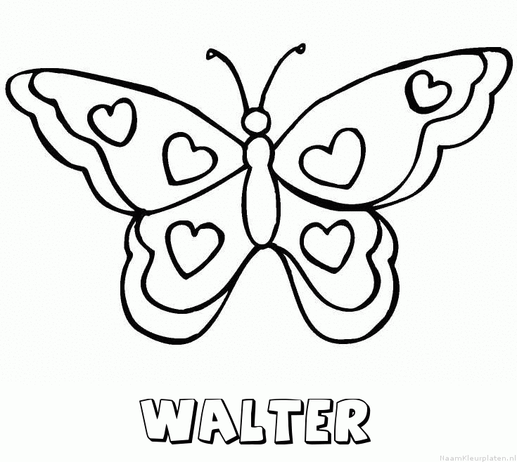 Walter vlinder hartjes kleurplaat