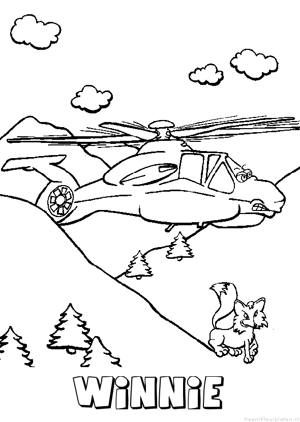 Winnie helikopter kleurplaat