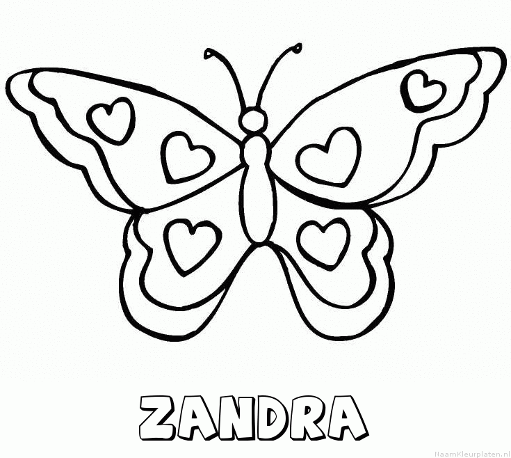 Zandra vlinder hartjes kleurplaat