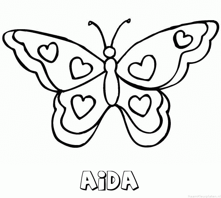 Aida vlinder hartjes kleurplaat