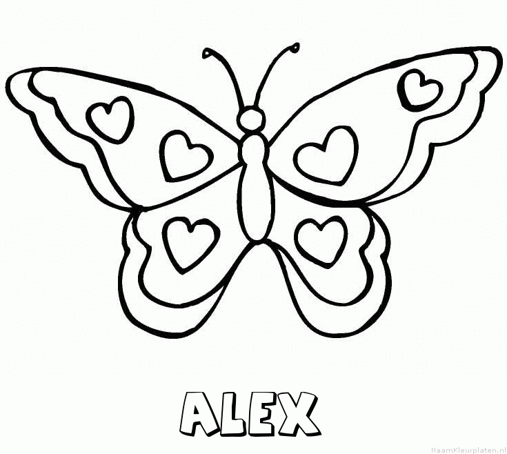 Alex vlinder hartjes kleurplaat