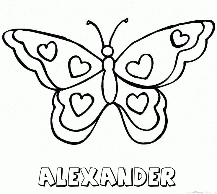 Alexander vlinder hartjes kleurplaat