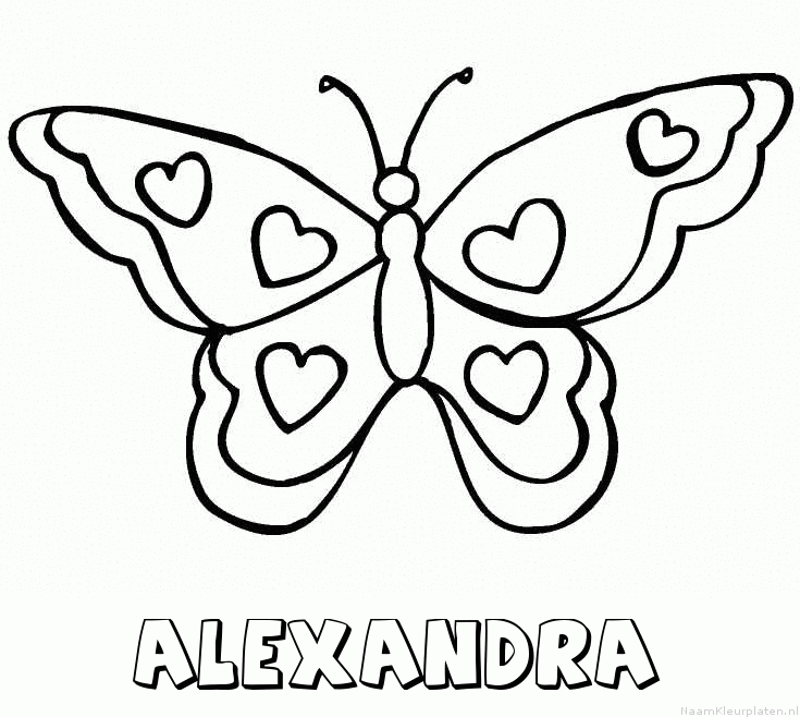 Alexandra vlinder hartjes kleurplaat