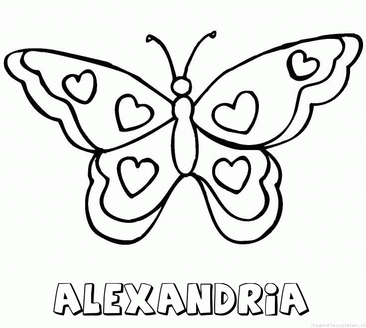 Alexandria vlinder hartjes kleurplaat