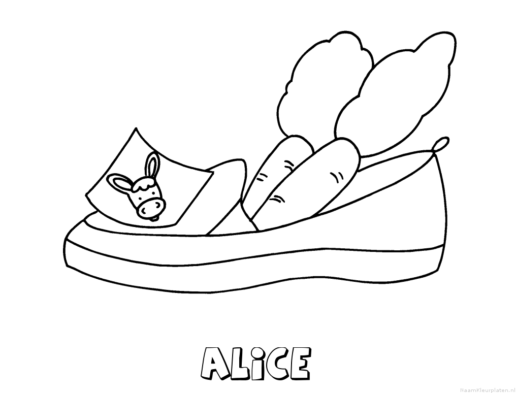Alice schoen zetten kleurplaat