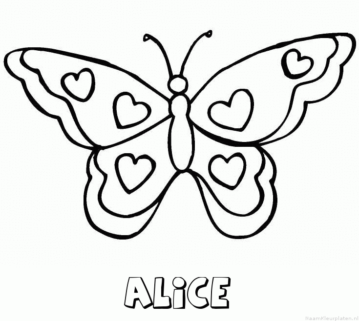 Alice vlinder hartjes kleurplaat