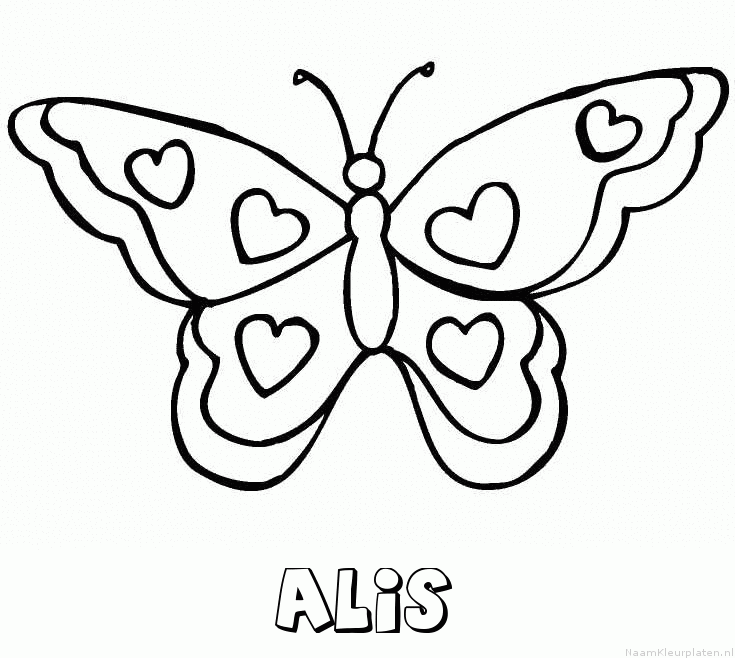 Alis vlinder hartjes kleurplaat