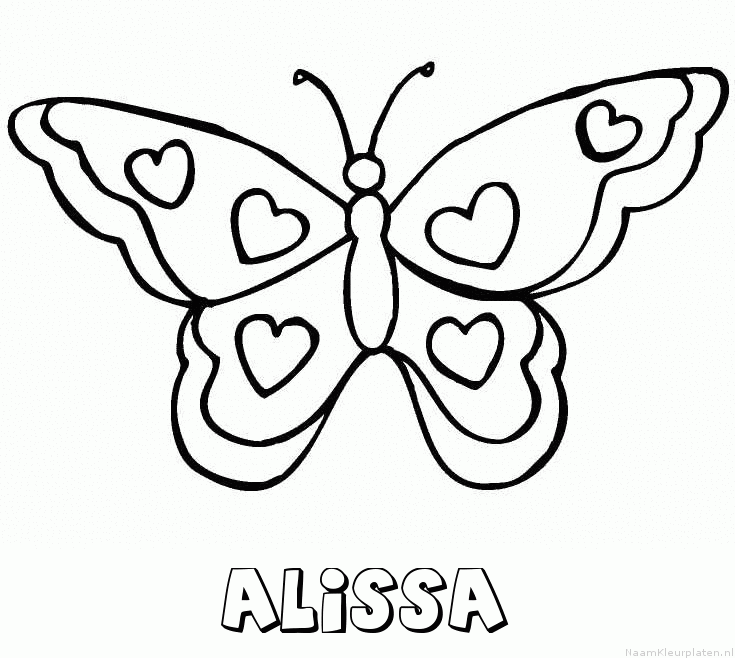 Alissa vlinder hartjes kleurplaat
