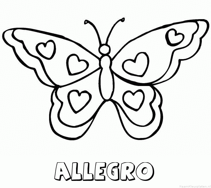 Allegro vlinder hartjes kleurplaat
