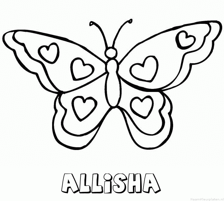 Allisha vlinder hartjes kleurplaat
