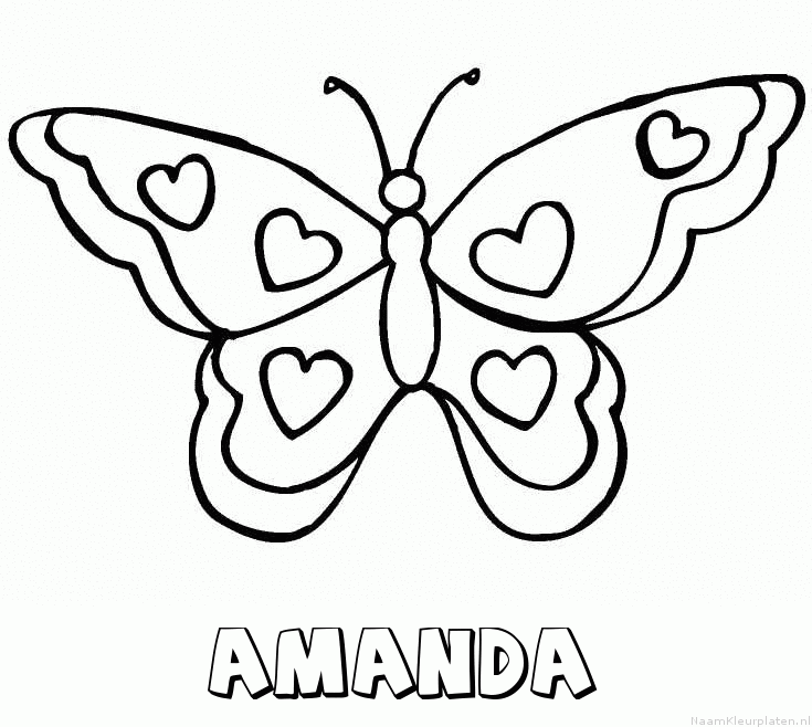 Amanda vlinder hartjes kleurplaat