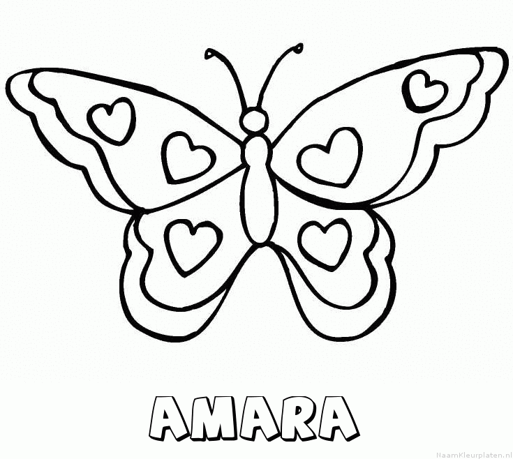 Amara vlinder hartjes kleurplaat