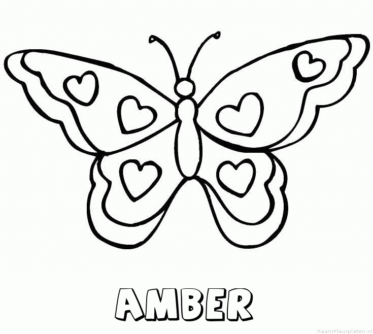 Amber vlinder hartjes kleurplaat