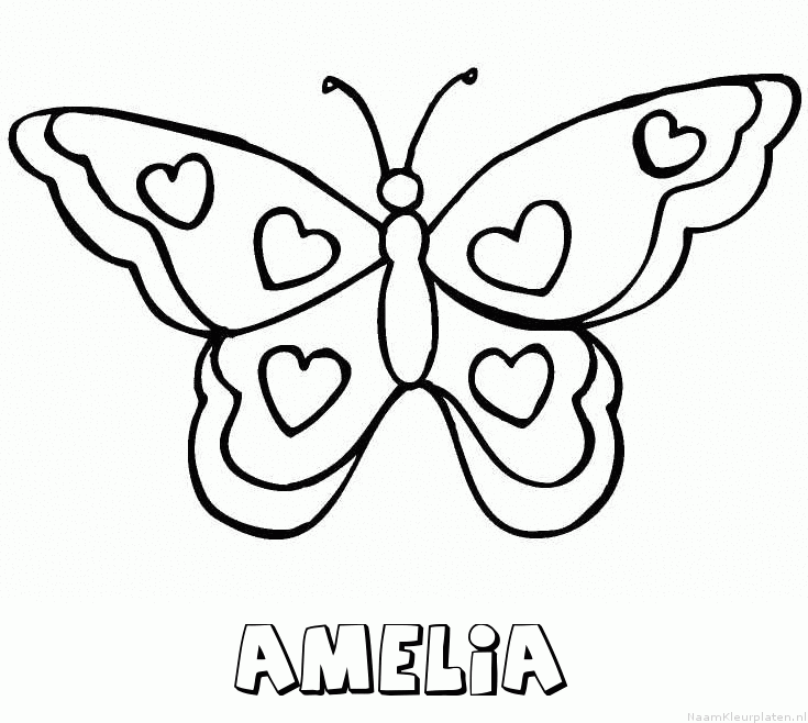 Amelia vlinder hartjes kleurplaat