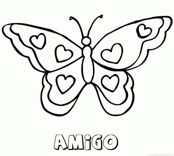Amigo vlinder hartjes kleurplaat