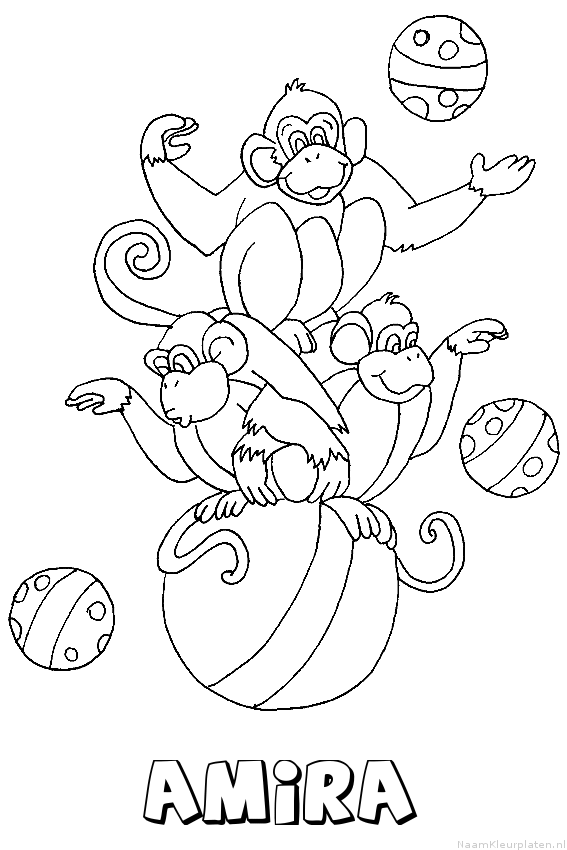 Amira apen circus kleurplaat
