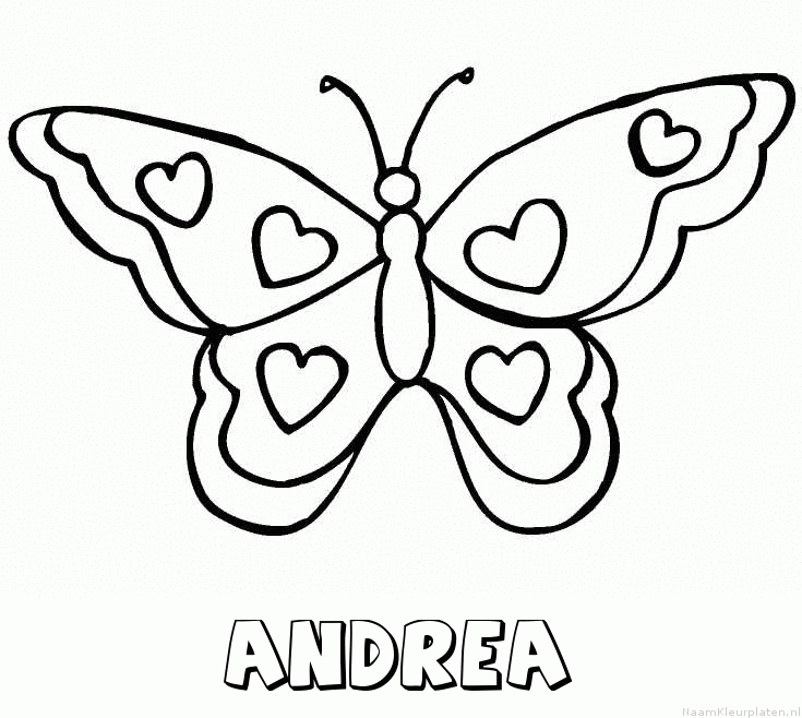 Andrea vlinder hartjes kleurplaat